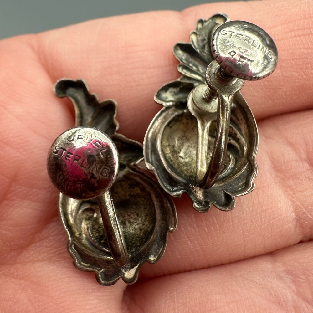 VTG Jewel Art Sterling Screw Back Earrings - Picture 7 of 8